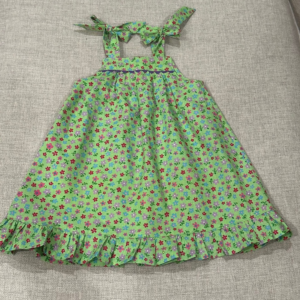 Handmade 2T Girls’ Floral Sundress with Ruffle Hem and Adjustable Tie Straps